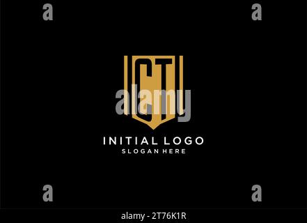 CT monogram logo with geometric shield icon design inspiration Stock Vector