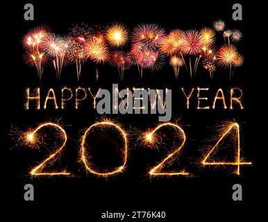 2024 happy new year fireworks celebration written sparkling at the ...