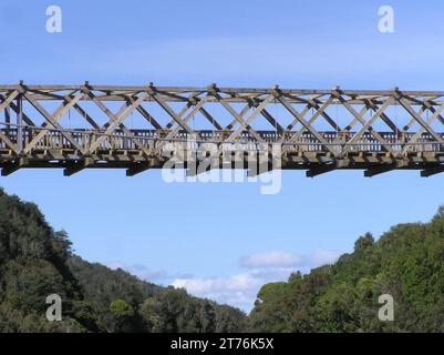 Detail of historic swing bridge at Brunner Coal Mine, West Coast, South Island, New Zealand Stock Photo