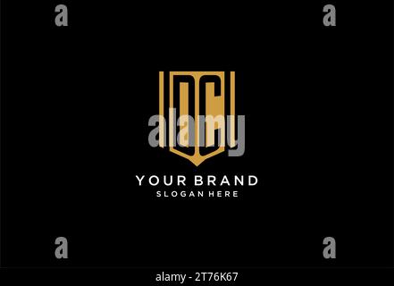 DC monogram logo with geometric shield icon design inspiration Stock Vector