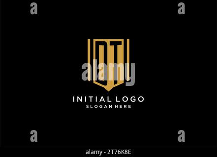 DT monogram logo with geometric shield icon design inspiration Stock Vector