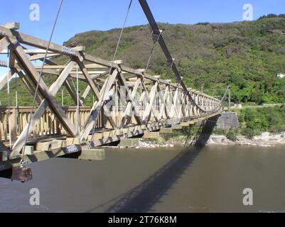 historic swing bridge at Brunner Coal Mine, West Coast, South Island, New Zealand Stock Photo