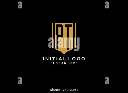 PT monogram logo with geometric shield icon design inspiration Stock Vector
