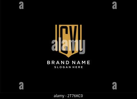 CV monogram logo with geometric shield icon design inspiration Stock Vector