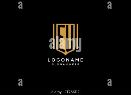 EU monogram logo with geometric shield icon design inspiration Stock Vector