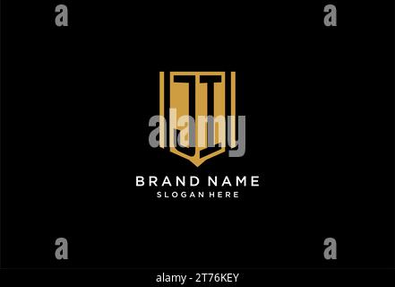 JI monogram logo with geometric shield icon design inspiration Stock Vector