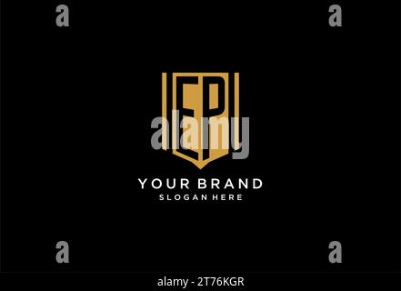 EP monogram logo with geometric shield icon design inspiration Stock Vector