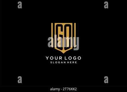 GO monogram logo with geometric shield icon design inspiration Stock Vector