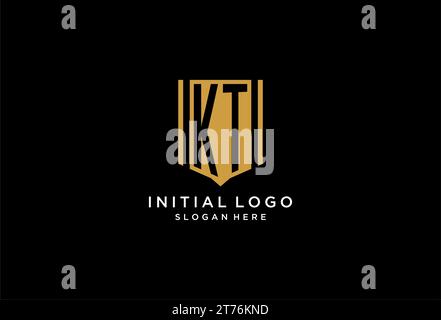 KT monogram logo with geometric shield icon design inspiration Stock Vector