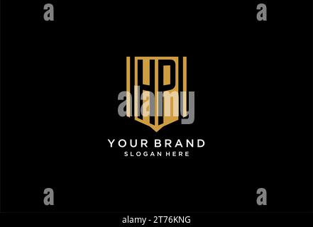 HP monogram logo with geometric shield icon design inspiration Stock Vector