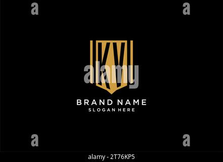 KV monogram logo with geometric shield icon design inspiration Stock Vector