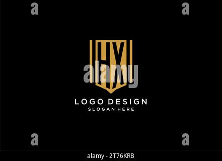 HX monogram logo with geometric shield icon design inspiration Stock Vector