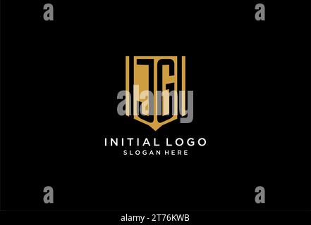 JG monogram logo with geometric shield icon design inspiration Stock Vector