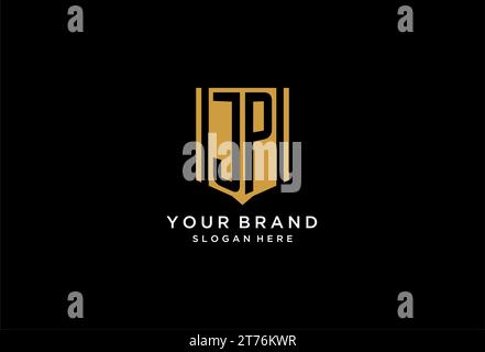 JP monogram logo with geometric shield icon design inspiration Stock Vector