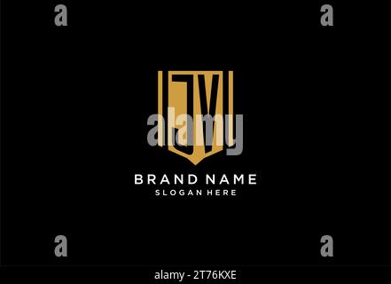 JV monogram logo with geometric shield icon design inspiration Stock Vector