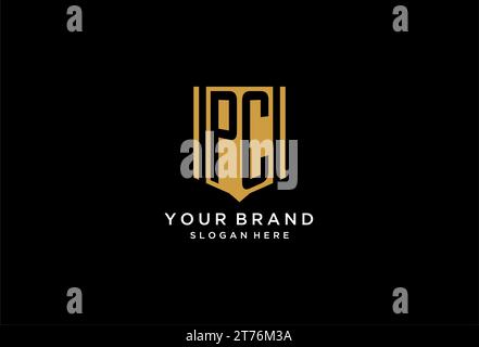 PC monogram logo with geometric shield icon design inspiration Stock Vector