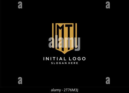 MT monogram logo with geometric shield icon design inspiration Stock Vector