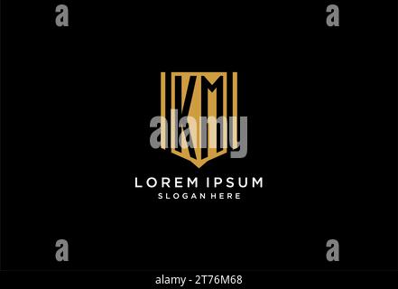 KM monogram logo with geometric shield icon design inspiration Stock Vector