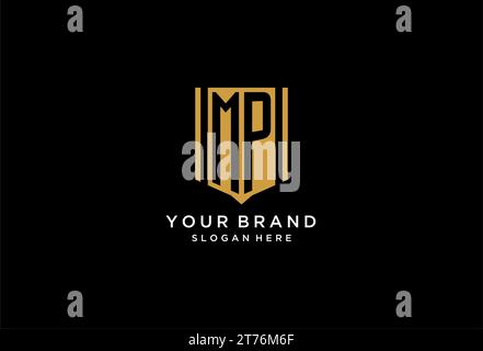 MP monogram logo with geometric shield icon design inspiration Stock Vector