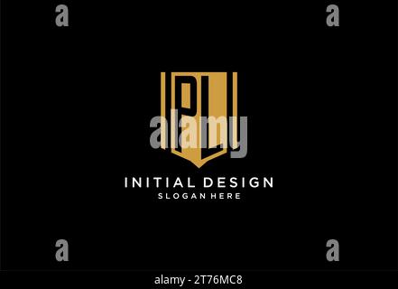 PL monogram logo with geometric shield icon design inspiration Stock Vector