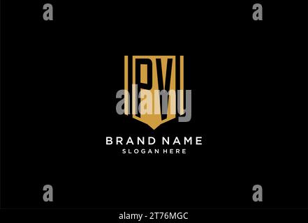PV monogram logo with geometric shield icon design inspiration Stock Vector