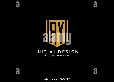 RY monogram logo with geometric shield icon design inspiration Stock Vector