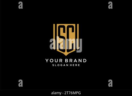 SC monogram logo with geometric shield icon design inspiration Stock Vector