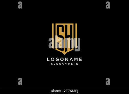 SH monogram logo with geometric shield icon design inspiration Stock Vector