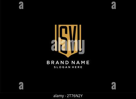 SV monogram logo with geometric shield icon design inspiration Stock Vector
