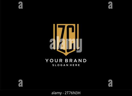 ZC monogram logo with geometric shield icon design inspiration Stock Vector