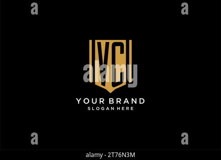 VC monogram logo with geometric shield icon design inspiration Stock Vector