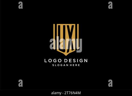 UX monogram logo with geometric shield icon design inspiration Stock Vector
