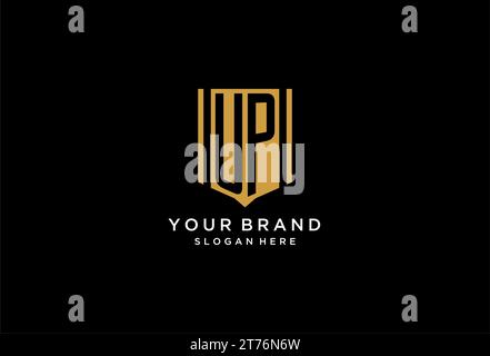UP monogram logo with geometric shield icon design inspiration Stock Vector