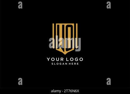 WO monogram logo with geometric shield icon design inspiration Stock Vector