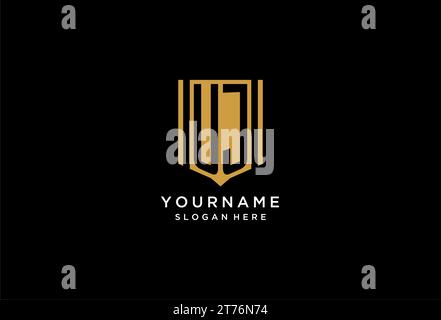 UJ monogram logo with geometric shield icon design inspiration Stock Vector