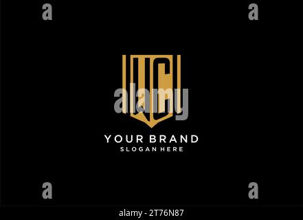 WC monogram logo with geometric shield icon design inspiration Stock Vector
