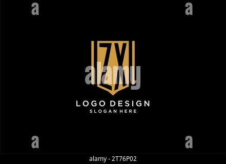 ZX monogram logo with geometric shield icon design inspiration Stock Vector
