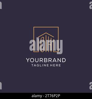 Initial CH logo with square lines, luxury and elegant real estate logo design vector graphic Stock Vector