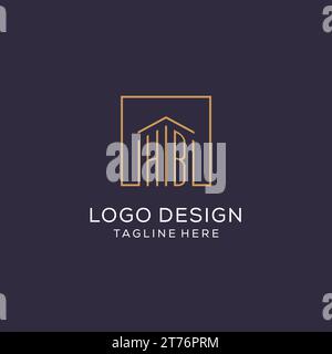Initial HB logo with square lines, luxury and elegant real estate logo design vector graphic Stock Vector