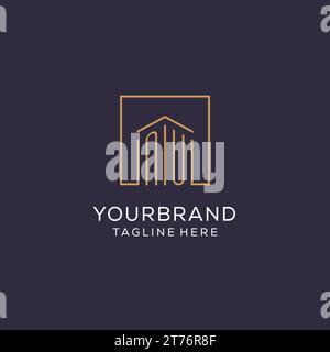 Initial NU logo with square lines, luxury and elegant real estate logo design vector graphic Stock Vector