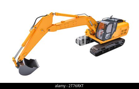 orange mechanical excavator isolated on white background. 3d render Stock Photo