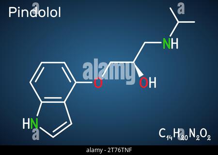 Pindolol molecule. Structural chemical formula, molecule model Stock ...