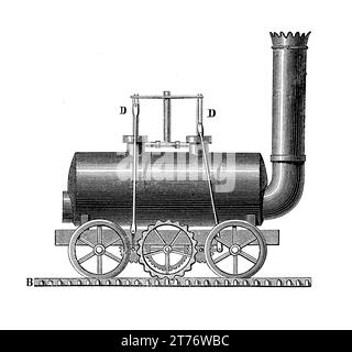 John Blenkinsop railway locomotive of 1811, one of the first experimental attempts to employ steam power on rail. Stock Photo