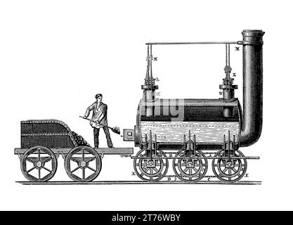 Bluecher (often spelled Blutcher) locomotive  built by George Stephenson in 1814, first of a series of steam locomotives Stock Photo