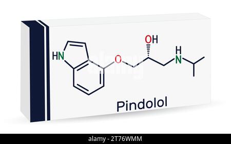 Pindolol molecule. Structural chemical formula, molecule model Stock ...