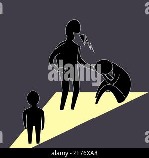 A small child grows up in conditions of violence, he is a witness to the beating of one parent by another. Graphic style illustration. Stock Vector