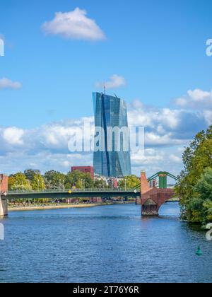 Riparian impression around the Old Bridge of Frankfurt am Main, a city in the german state of Hesse at autumn time Stock Photo