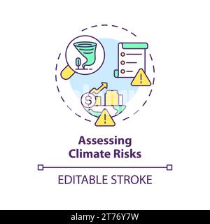 2D thin linear icon assessing climate risks concept Stock Vector