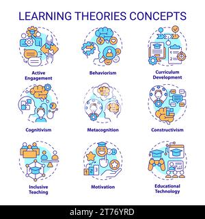 Editable thin line icon set representing learning theories Stock Vector