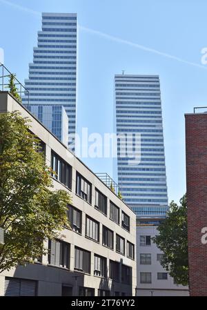 Roche Towers, 1 & 2, built for Pharmaceutical company Hoffman-La Roche, in Basel Switzerland, 41 & 53 storeys, architects Herzog & de Meuron Stock Photo